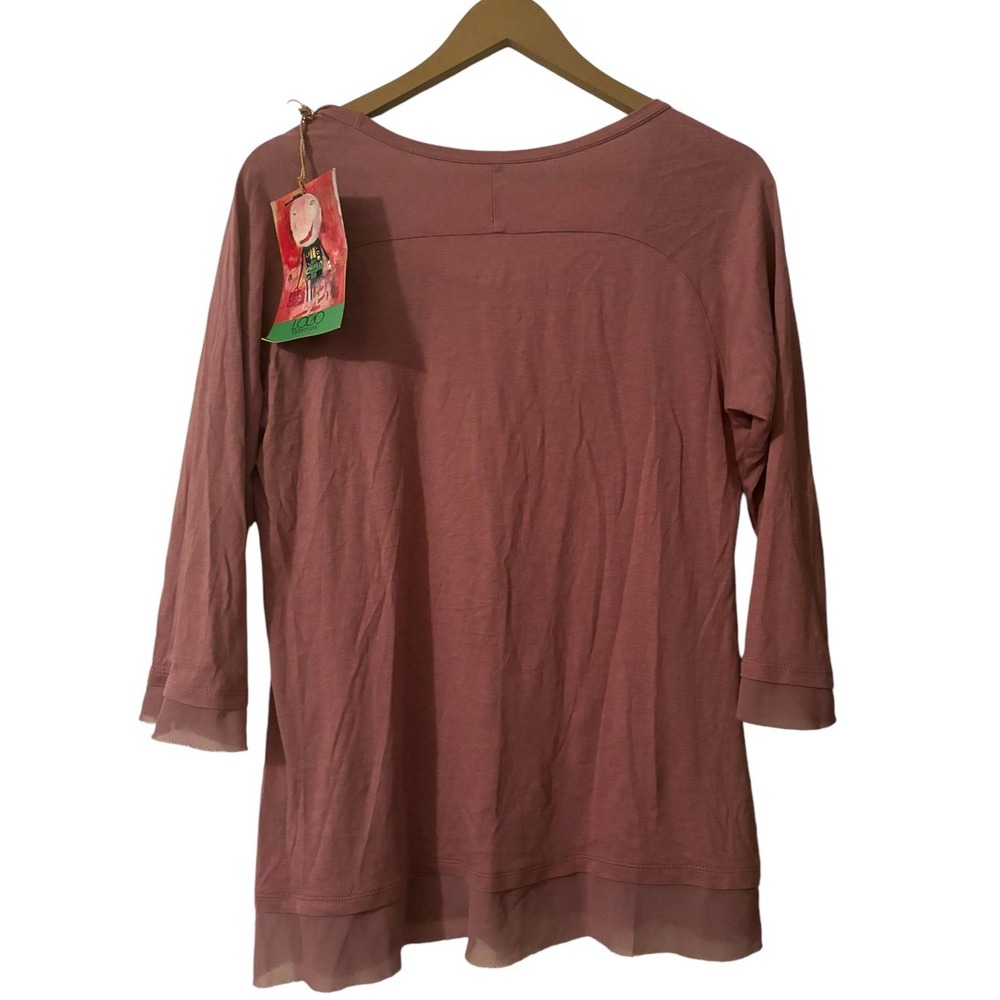 Logo Lori Goldstein  Instant Chic 3/4 Sleeve Sheer Trim Top Size Medium